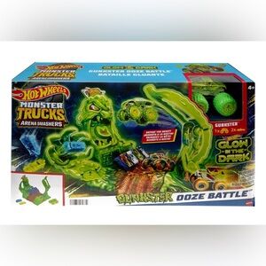 New Hot Wheels Monster Trucks Arena Smashers Glow-In-The-Dark Gunkster Play set